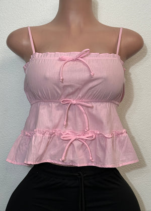 ALIANA PINK SLEEVELESS SMOCKED CROP TOP