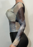 EMORY WHITE/BLACK TIE DYE LONG SLEEVE ASYMMETRIC NECKLINE BLOUSE