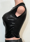 ROWYN SHINY BLACK SHORT SLEEVE ASYMMETRIC BLOUSE