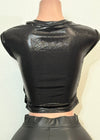ROWYN SHINY BLACK SHORT SLEEVE ASYMMETRIC BLOUSE