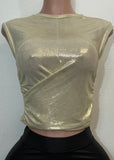 ROWYN SHINY GOLD SHORT SLEEVE ASYMMETRIC BLOUSE