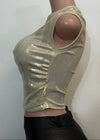 ROWYN SHINY GOLD SHORT SLEEVE ASYMMETRIC BLOUSE