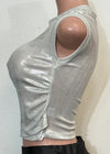 ROWYN SHINY SILVER SHORT SLEEVE ASYMMETRIC BLOUSE