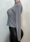 MALIA SILVER RHINESTONE LONG SLEEVE HIGH NECK SWEATER TOP