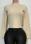 MALIA BEIGE RHINESTONE LONG SLEEVE HIGH NECK SWEATER TOP