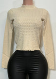 MALIA BEIGE RHINESTONE LONG SLEEVE HIGH NECK SWEATER TOP