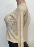 MALIA BEIGE RHINESTONE LONG SLEEVE HIGH NECK SWEATER TOP