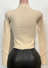 MALIA BEIGE RHINESTONE LONG SLEEVE HIGH NECK SWEATER TOP
