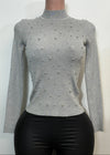MALIA SILVER PEARLS PATTERN LONG SLEEVE HIGH NECK SWEATER TOP