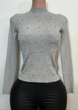 MALIA SILVER PEARLS PATTERN LONG SLEEVE HIGH NECK SWEATER TOP