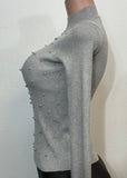 MALIA SILVER PEARLS PATTERN LONG SLEEVE HIGH NECK SWEATER TOP