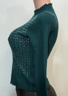 MALIA DARK GREEN RHINESTONE LONG SLEEVE HIGH NECK SWEATER TOP