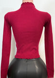 MALIA BURGUNDY RHINESTONE LONG SLEEVE HIGH NECK SWEATER TOP