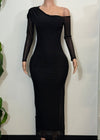 HADLEE BLACK STRETCH BODYCON MESH LONG SLEEVE MAXI DRESS