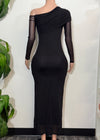 HADLEE BLACK STRETCH BODYCON MESH LONG SLEEVE MAXI DRESS