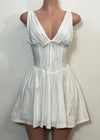 BROOKE WHITE V-NECK PLEATED MINI DRESS
