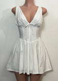BROOKE WHITE V-NECK PLEATED MINI DRESS