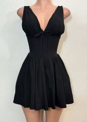 BROOKE BACK V-NECK PLEATED MINI DRESS