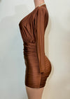 NORA BROWN LONG SLEEVE DEEP V-NECK MINI DRESS