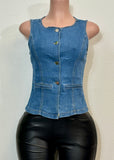 ALAIA STRETCH DENIM BLOUSE/VEST