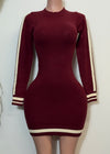 GENEVY BURGUNDY CONTRAST HEM RIB SWEATER DRESS