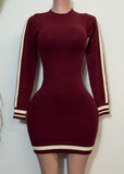 GENEVY BURGUNDY CONTRAST HEM RIB SWEATER DRESS