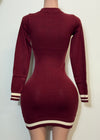 GENEVY BURGUNDY CONTRAST HEM RIB SWEATER DRESS