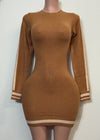 GENEVY CAMEL CONTRAST HEM RIB SWEATER DRESS