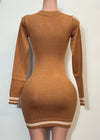 GENEVY CAMEL CONTRAST HEM RIB SWEATER DRESS