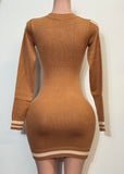 GENEVY CAMEL CONTRAST HEM RIB SWEATER DRESS