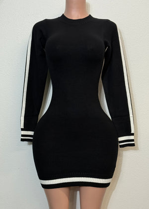 GENEVY BLACK CONTRAST HEM RIB SWEATER DRESS