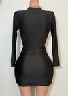 NORA BLACK LONG SLEEVE DEEP V-NECK MINI DRESS
