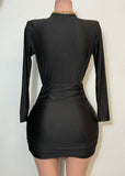 NORA BLACK LONG SLEEVE DEEP V-NECK MINI DRESS