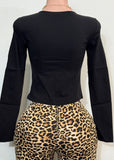 LETTIE BLACK LONG SLEEVE ROUND NECK CROPPED BLOUSE