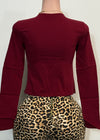 LETTIE BURGUNDY LONG SLEEVE ROUND NECK CROPPED BLOUSE