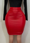 MARIANA RED STRETCHABLE FAUX LEATHER PENCIL MINI SKIRT