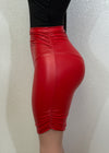 MARIANA RED STRETCHABLE FAUX LEATHER PENCIL MINI SKIRT