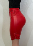 MARIANA RED STRETCHABLE FAUX LEATHER PENCIL MINI SKIRT