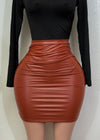 MARIANA RUST STRETCHABLE FAUX LEATHER PENCIL MINI SKIRT