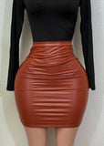 MARIANA RUST STRETCHABLE FAUX LEATHER PENCIL MINI SKIRT