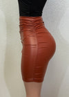 MARIANA RUST STRETCHABLE FAUX LEATHER PENCIL MINI SKIRT