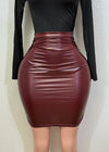 MARIANA BURGUNDY STRETCHABLE FAUX LEATHER PENCIL MINI SKIRT