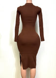 HONEY BROWN FRONT BUTTONED MIDI DRESS