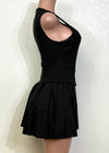 BELFAST BLACK VEST TOP PLEATED MINI SKIRT COMBO DRESS