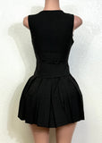 BELFAST BLACK VEST TOP PLEATED MINI SKIRT COMBO DRESS
