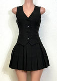 BELFAST BLACK VEST TOP PLEATED MINI SKIRT COMBO DRESS