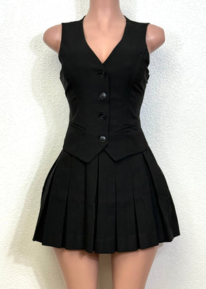 BELFAST BLACK VEST TOP PLEATED MINI SKIRT COMBO DRESS