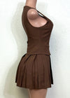 BELFAST BROWN VEST TOP PLEATED MINI SKIRT COMBO DRESS