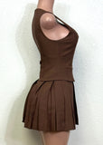 BELFAST BROWN VEST TOP PLEATED MINI SKIRT COMBO DRESS