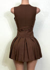 BELFAST BROWN VEST TOP PLEATED MINI SKIRT COMBO DRESS